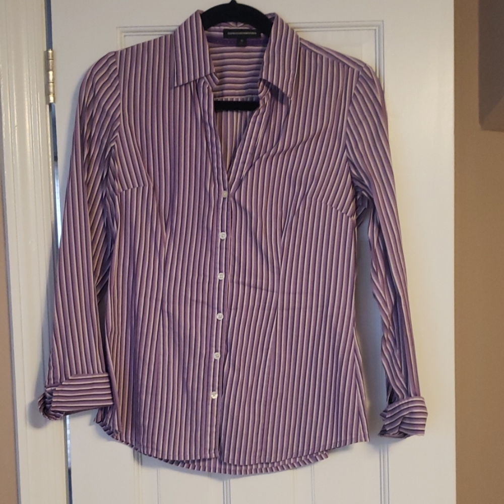 Express Design Studio Purple Striped Button Down